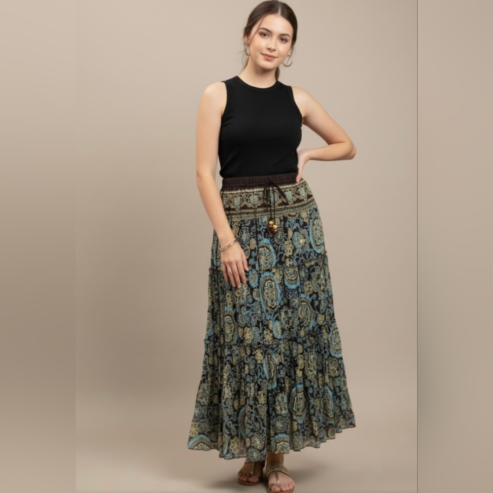 BOHO SKIRT - Paisley Blue and Brown